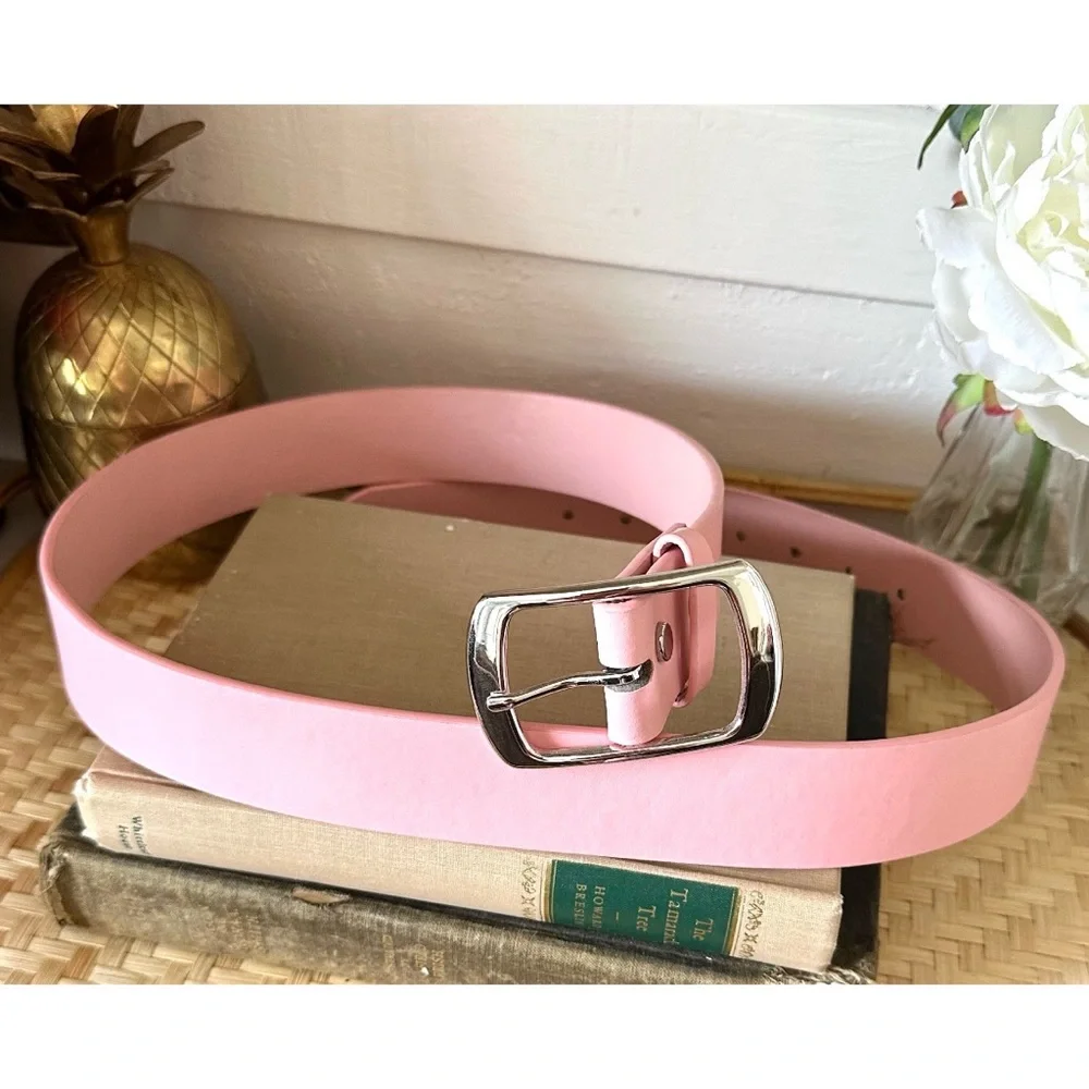 Women’s Light Pink Casual PU Leather Belt With Square Single Prong Buckle, XL